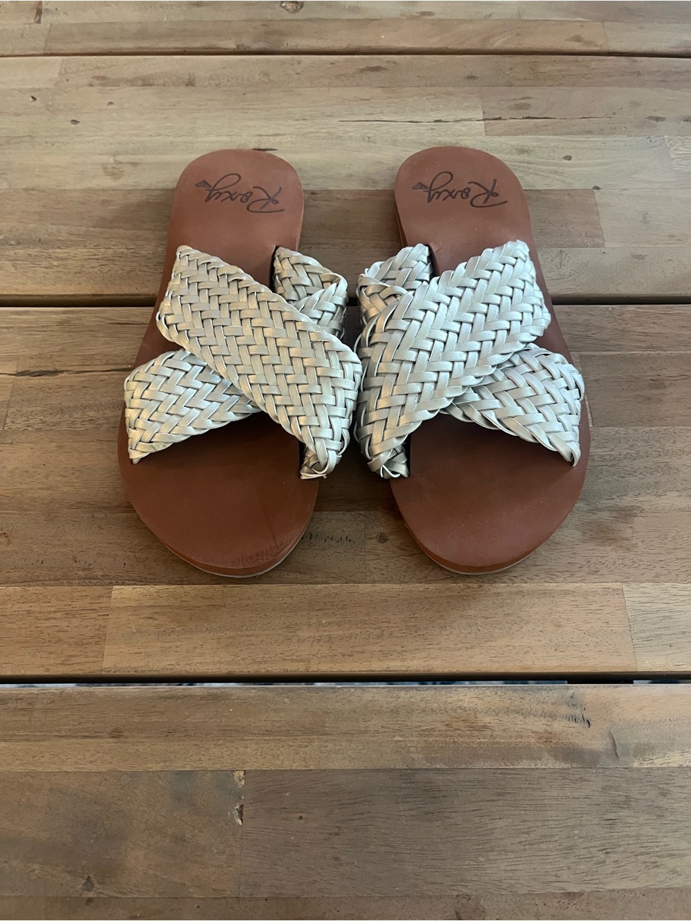 Roxy Women's Braided Crossband Slide Sandals in White and Brown